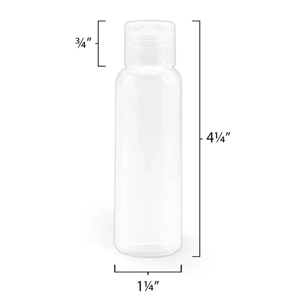 25 Clear Plastic Bottles 2oz NEW Flip Top Travel Size